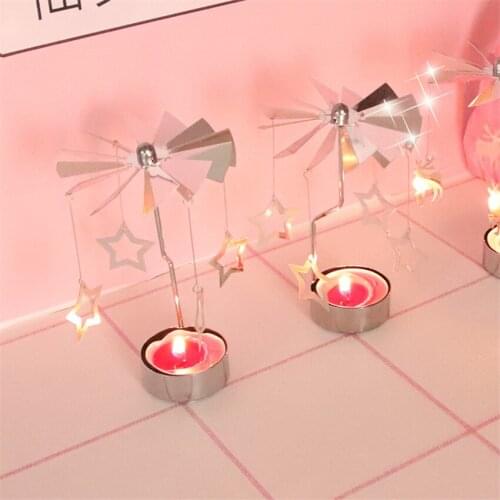 Cute Spin Candle Night Lights Aromatherapy Candlestick Heart Iron Romantic Retro Night Lamp Decoration Horse Lantern Room Dress