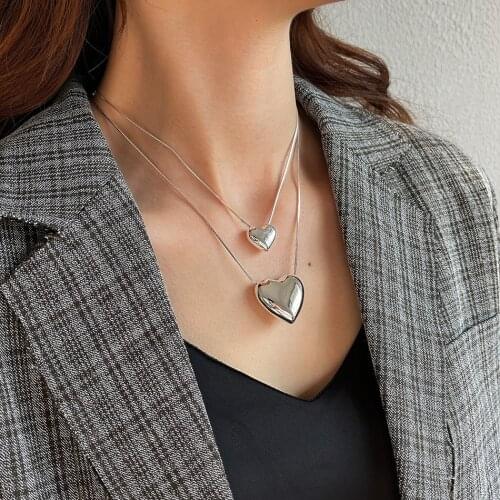 MLKENLY 925 sterling silver Minimalist big Smooth Heart Shaped Pendant Necklace Silver Color Cute Charm Necklace For Women gift