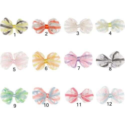 Yundfly 50pcs Fashion Handmade Lace Chiffon Bowknot For Kids Girls Headband Hair Clip Stripe Bow DIY Accessories