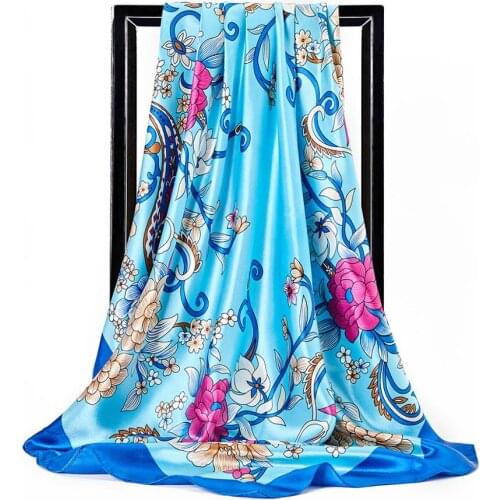 Fashion Square Silk Scarf Women Luxury Brand Satin Hijab Scarfs Foulard Head Scarves For Ladeis Muslim Shawls Bandana 90x90cm