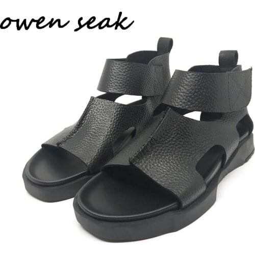 Owen Seak Men Rome Sandals Genuine Leather Gladiator Sandals High-Top Buckle Slippers Slides Summer Men Sandals Shoes