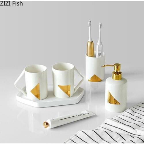 Simplicity Bone China Bathroom Kit White Modern Bathroom Soap Dispenser Set Northern Europe Home Wash Kit Bathroom Accessories