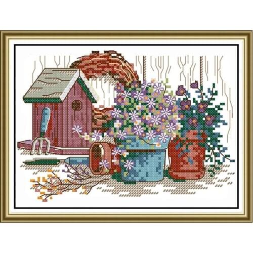 Joy Sunday Garden scenery Counted DMC DIY Cross Stitch kits , Embroidery Needlework Set, Home Decoration Send Accessory Tools
