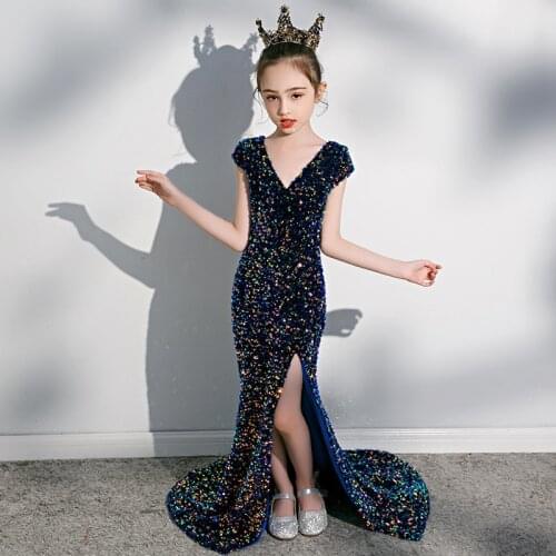Girlss Princess Dresses Ball Gown Birthday Party Evening Dress Wedding Host Catwalk Show Tight Dress Sequins Fish Tail [666]