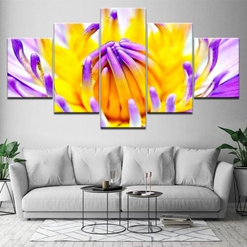Wall Art Canvas Painting bedroom Living Room Home Decor Picture abstract 5 Panel Romantic Yellow purple Flowers HD Print Posters