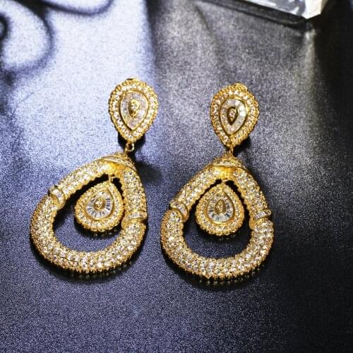 New Luxury Tear Drop Wedding Earrings Setting with Cubic Zirconia Women Fashion Earrings Allergy Free
