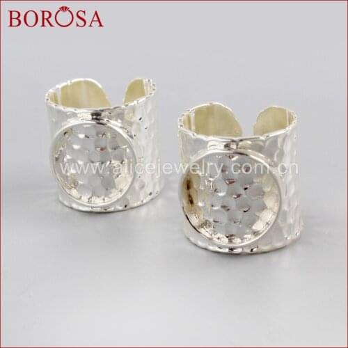 BOROSA Wholesale Silver Color Round Blank Ring Adjustable diy for Druzy Gems Ring Jewelry Making Freeshipping PJ114-S