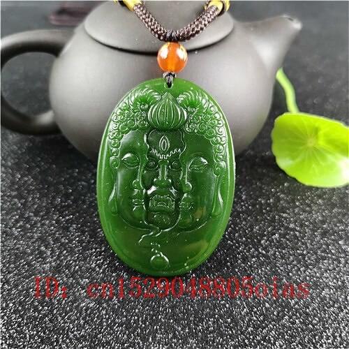 Natural Green Chinese Hetian Jade Demon Pendant Necklace Fashion Charm Jadeite Jewelry Carved Buddha Amulet Gifts for Women Men
