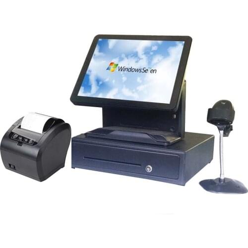 Whole set Point of sales ALL IN ONE for retailers black POS system touch screen POS machine 15'' capacitive screen