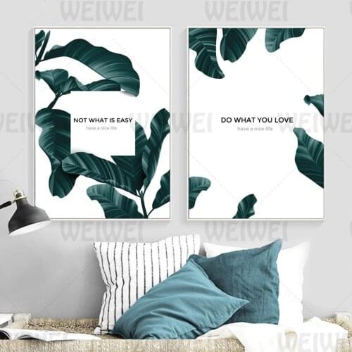 Simple Home Decorative Painting Plant Leaves Black and White Text Living Room Wall Art Canvas Poster Bedroom Study Room Print