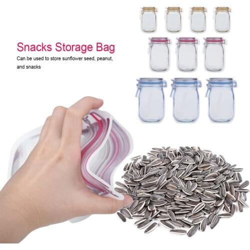 Size S/M/L 10pcs/ Set Multipurpose Portable Transparent Bottle Pattern Sealing Storage Bag for Snacks High quality