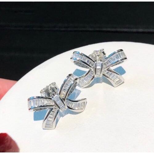 Hot Brand Pure 925 Sterling Silver Earrings Gold Color Flowers Full Diamond Stud Earrings White Gold Two Wear Design Fine