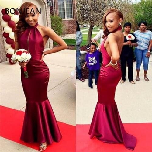 Sexy Evening Dresses Long 2019 High Neck Backless Mermaid Satin Formal Dress Evening Gowns Plus Size Cheap New vestido de