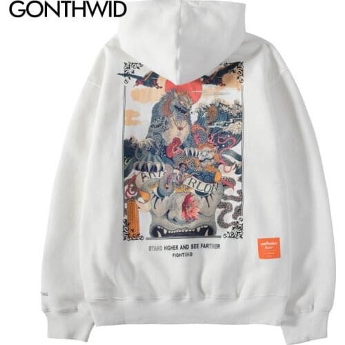 GONTHWID Chinese Stone Lion Print Fleece Hooded Sweatshirts Hoodies 2020 Fashion Hip Hop Pullover Streetwear Hoodie Casual Tops
