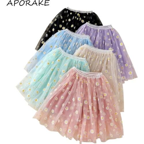 2021 1-6Y Princess Kids Baby Girls Skirt Daisy Print Tulle Tutu Skirt Bottoms For Birthday Party