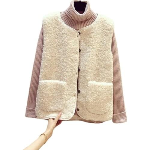 2021 Spring Autumn Models of Fur One-piece Lamb Plush Vest Female Korean Version of The Wild Loose Waistcoat Vest Jacket