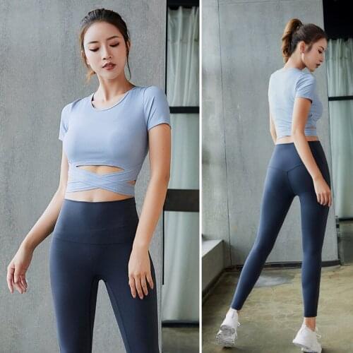 Women sportswear yoga set quickly dry short sleeve Tshirt sweetshirt+pant running jogger fitness gym workout set spet sport suit