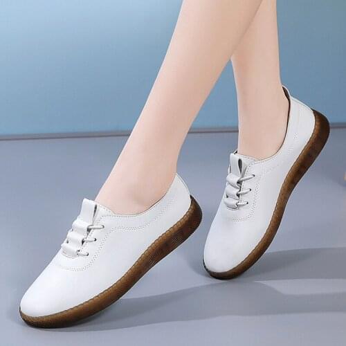 Genuine Leather Shoes Women Beef Tendon Bottom Platform Shoes High Quality Two Layer Cowhide Ladies Shoe Autumn Slip on Loafers