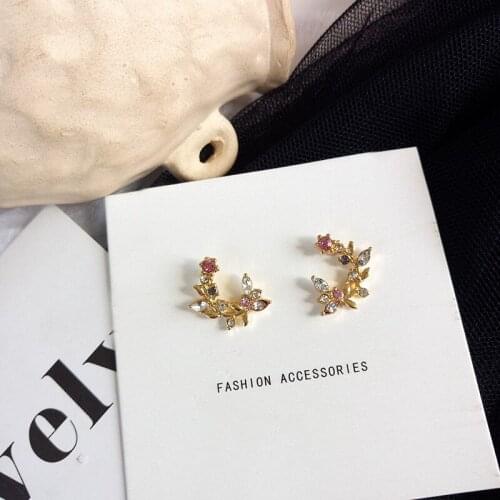 Korean New Design Fashion Jewelry Exquisite Copper Inlay Color Zircon Flower Leaf Garland Women Earrings