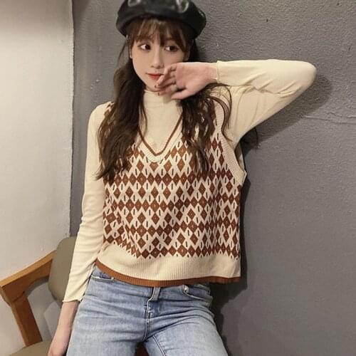 All-match Women Vest Solid Short Loose Trendy Korean Style Sleeveless Knitted V-Neck Female Coats Simple Leisure Outwear