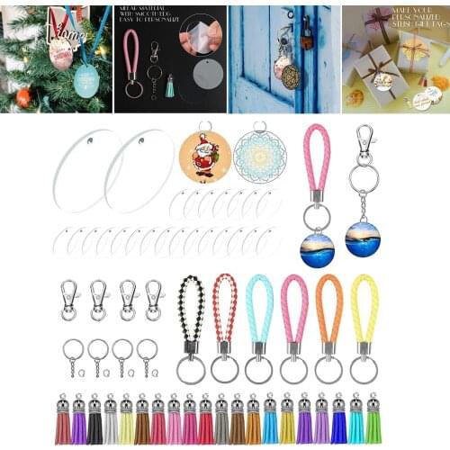 146 Pieces Acrylic Clear Circle White Discs Keychain Lobster Tassel Clasp