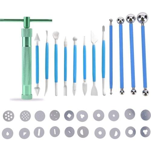 33Pcs Clay Fondant Extruder Cake Decorating Supplies Sugar Modeling Tool, Sugar Paste Extruder,Extrusion Discs