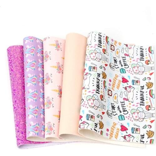 Xugar 5pcs 22*30cm Cartoon Faux Leather Fabric For Craft Printed Synthetic Fabric Sheets DIY Bows Earrings Clothing Accessories