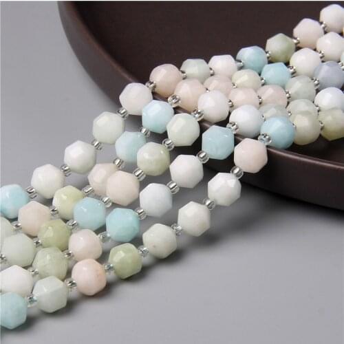 7.5'' 8MM 10MM Natural Amazonite Gem Stone Beads Faceted Column Sharp Energy Column Loose Beads for Jewellry Making Finding Diy