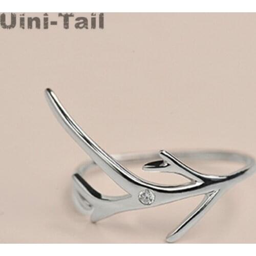 925 sterling silver Christmas fresh Sen Department of delicate deer horn sweet lady opening ring female sweet temperament