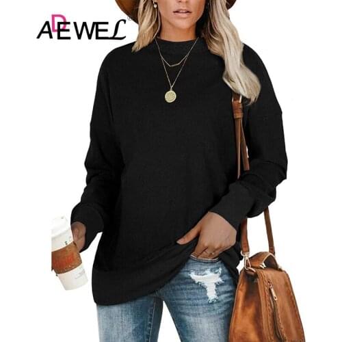 ADEWEL Autumn And Winter Plus Size Hoodie Round Neck Long Sleeve Solid Color Wool Top Sudaderas Mujer Sweatshirt Women Clothes
