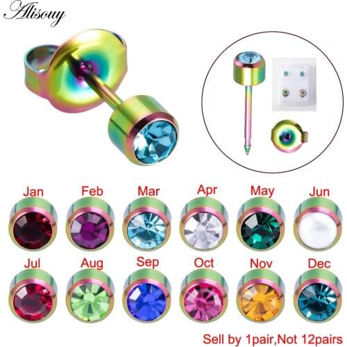 Alisouy 2pc Ear Stud Earrings Piercing for Women CZ Gem Helix Tragus Cartilage Studs Birthstone 20G lucky piercing jewelry