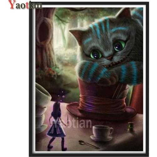 Diamond Embroidery Cartoon Girl Cat In Wonderland Rhinestone painting DIY Diamond Painting Full Square Cross Stitch Home Decor