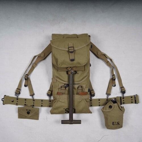 WWII WW2 US ARMY SOLDIER EQUIPMENT M1928 BAG BELT FIRST AID KIT AND 0.8L KETTLE X- TYPE STRAPS SPADE MILITARY
