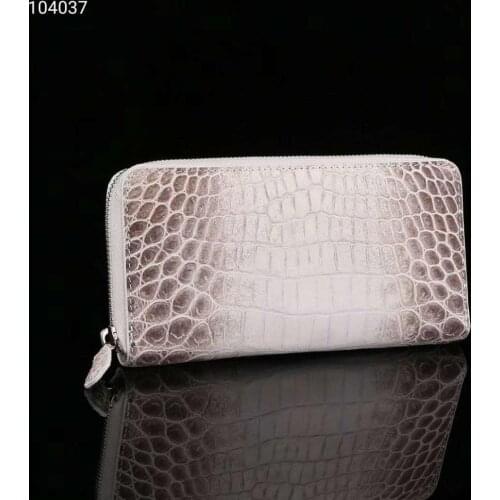 Himalaya white color genuine crocodile belly skin wallet clutch with inner cow skin lining long zipper wallet purse cards holder