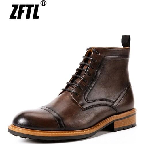 ZFTL Mens Brand British Martins Boots Ankle Boots Handmade Vintage Man Casual New Retro Lace up shoes Vegetable tanned cowhide