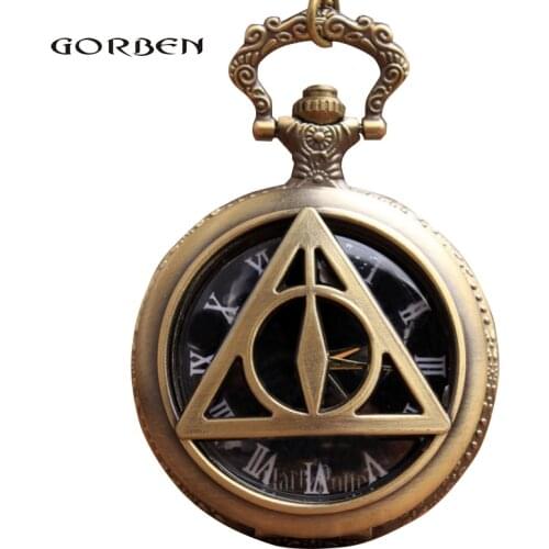 Bronze The Deathly Hallows Lord Voldemort Pocket Retro Quartz Pocket fob Watch Chain Necklace Pendent Xmas Gift