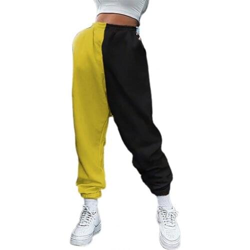 2021 Summer New Harem Pants Casual Fashion Hip Hop Color Block High Waist Women Ankle Tied Loose Cargo Trousers for Sports Pants