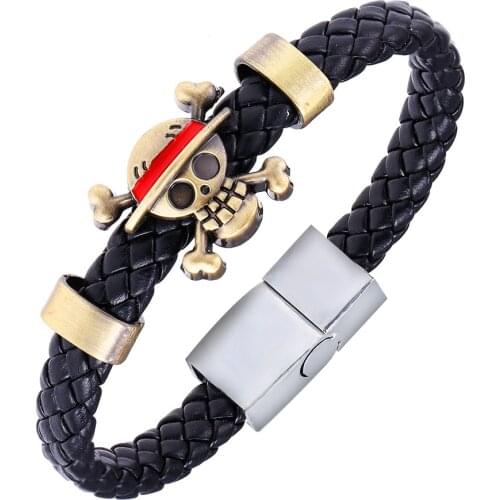One Piece Bracelet Janpan Action Figure Toys Straw Hat Luffys Ship Flag Woven leather ring Anime Accessories Anime Bangle