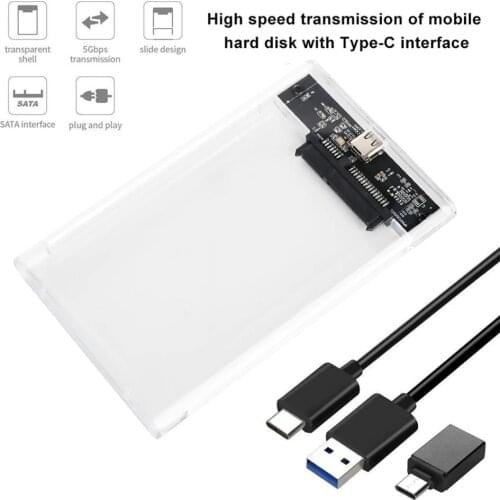External Hard Drive Case 2.5 inch USB 3.1 Type-c High Speed Transparent Mobile External Hard Disk Case