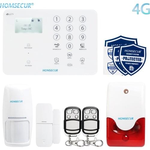 HOMSECUR Wireless&Wired 4G/3G/GSM Home House Alarm System+Multi-Languages Menu +Temperature Sensor(Optional Kits)