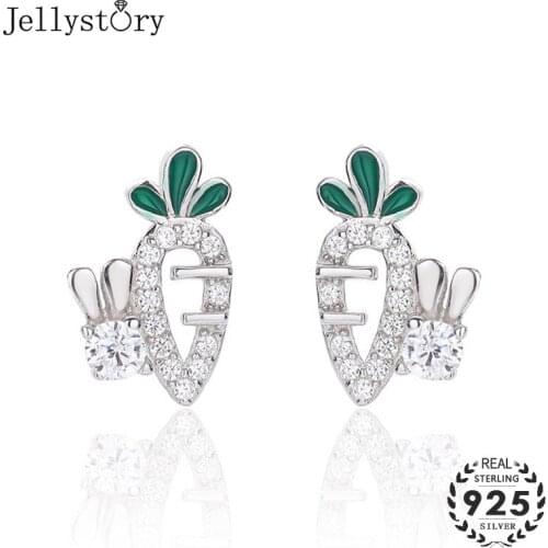 Jellystory trendy 925 sterling silver earrings with zircon korean style carrot rabbit shape stud earring for women wedding party