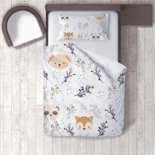 Duvet Cover Set Bedding Set Pillow Case for Baby and Kids Room 3D Printed White Flowers Panda Fox Rabbit Model 1423
