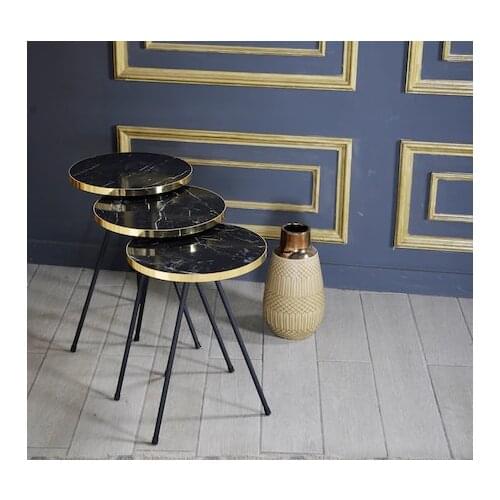 Metal Zigon Coffee Table Triple Luxury Table Black Marble Pattern Coffee Table Living Room Furniture and Office Furniture