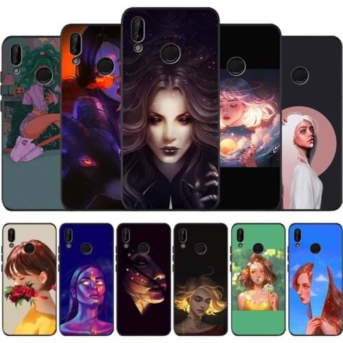 Cute art angle black soft Phone Case for huawei P40 P30 P20 P10 Pro lite P9 Lite nova 4E 6SE Psmart 2019 Y6 9 Prime