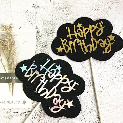 New Gold Happy Birthday Cupcake Topper Star Glitter Paper Cake Topper For Girls Birthday Party Cake Decorations Baby Shower