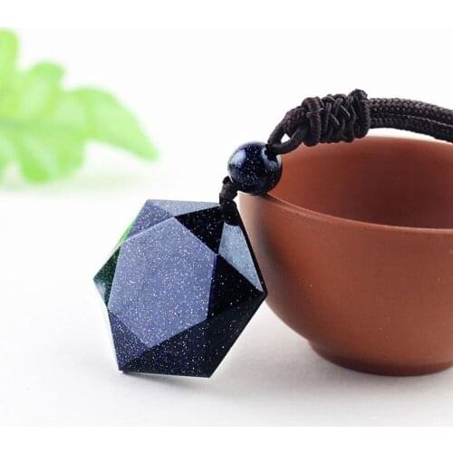 Black Obsidian Six Awn Star Pendant Necklace Blue Star Collar chain Necklace Energy Stone Jewelry for Men and Women