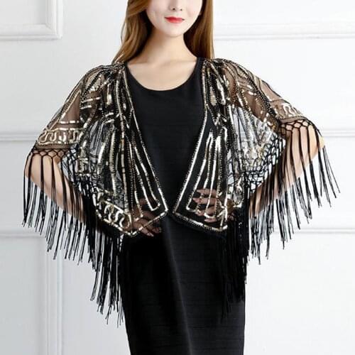 1920s Sequined Peacock Shawl Wraps Fringed Evening Cape Wedding Bridal Shawl Scarf for Evening Dresses Party