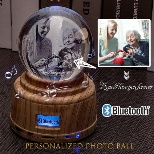 Personalized Photo Crystal Ball Custom Engraving Picture with Bluethooth Music Led Base Rotating Display RGB Remote Control