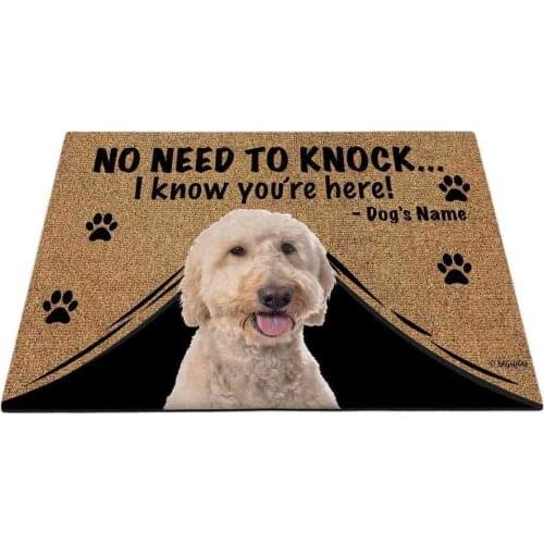 Personalized Dogs Name Outdoor Doormat with My Love Dog Goldendoodle Welcome Floor Mat Not Need to Knock I Know You're Here