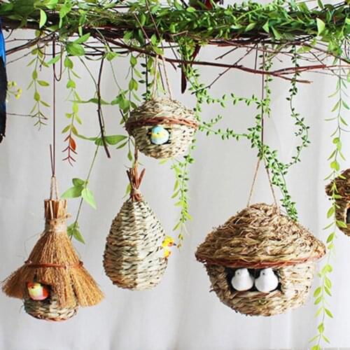 Hot!Natural Grass Hanging Nest Pet Parrot House Straw Bird Hatch Rest Hut Cage Decor